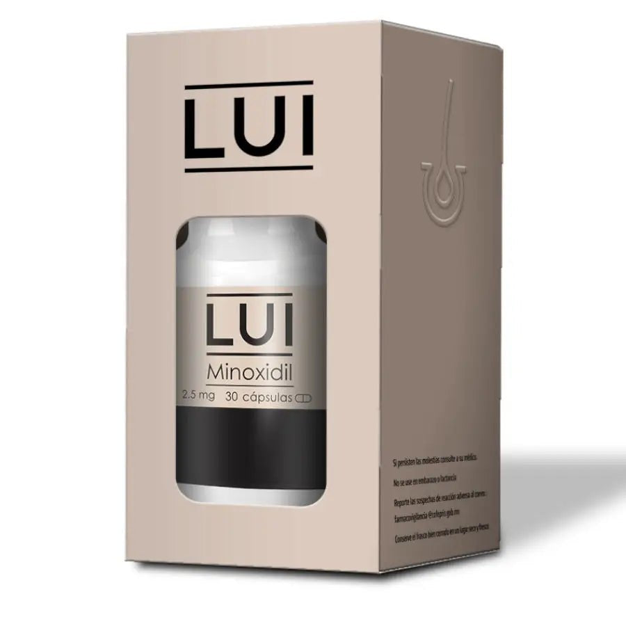 Caja de LUI Minoxidil 2.5 mg, vista lateral